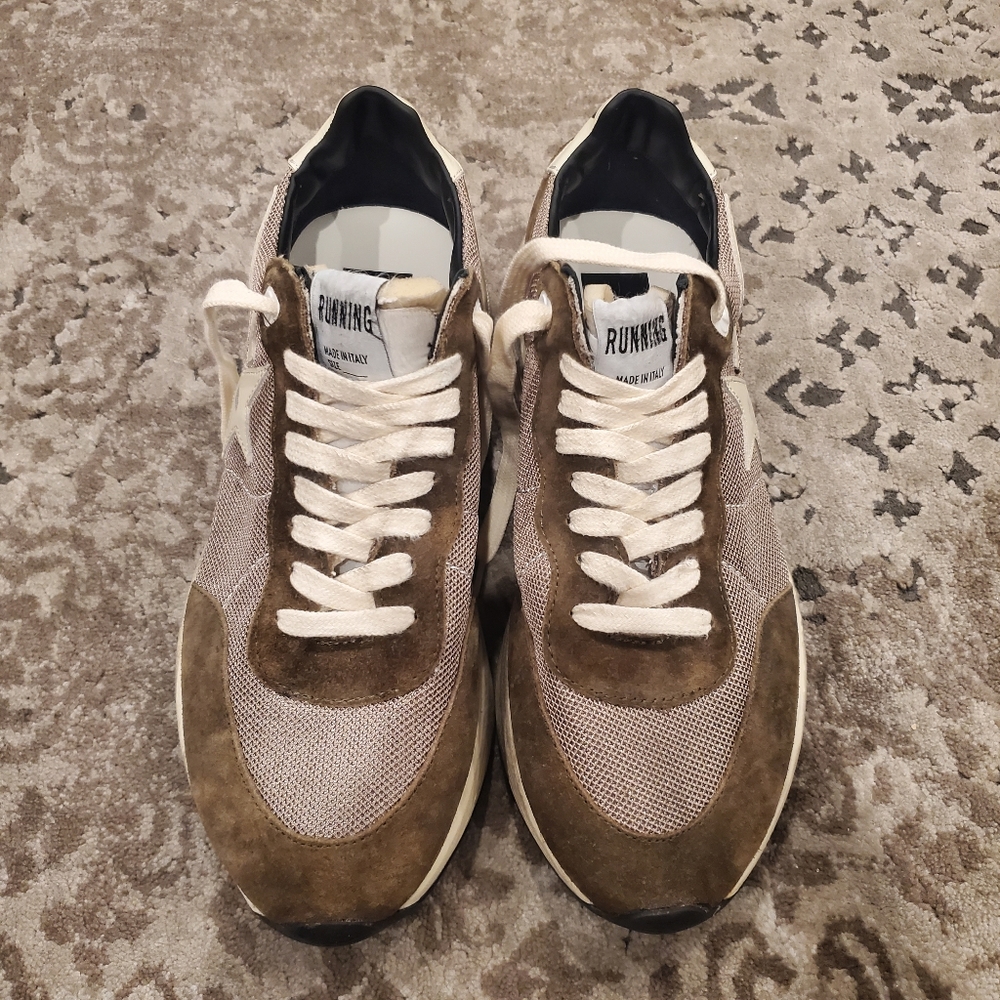 Golden Goose Running Sole Sneakers in Olive-Green Mesh and Leather - Picture 7 of 12